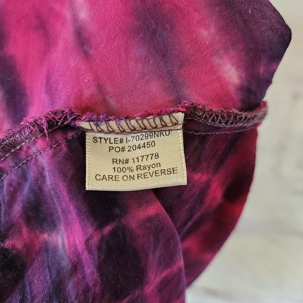 Lovestitch Pink Purple Tie-dye V-Neck Handkerchief Hem Beach Cover Dress Medium